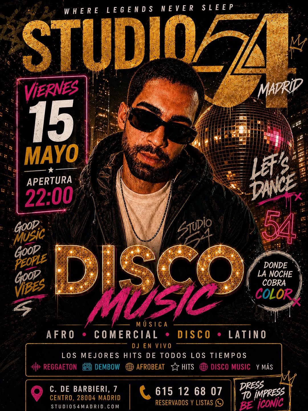 Flyer de Este viernes la noche se viste de DISCO en Studio 54 Madrid.